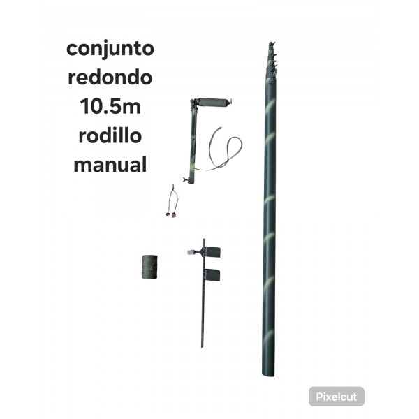 Conjunto pertiga 10,5 m redonda aluminio con rodillo manual